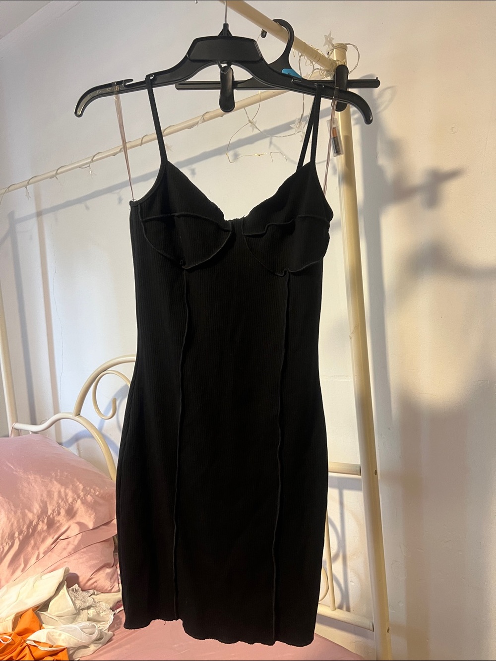 Black Ribbed Mini Slip Dress with Sweetheart Neckline